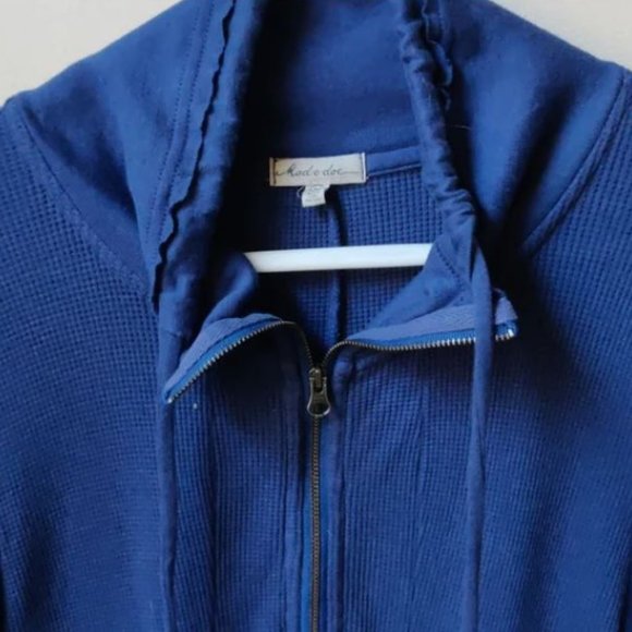 MOD-O-DOC Waffle Knit Drawstring Cowl Neck Tunic Blue M - Picture 3 of 8